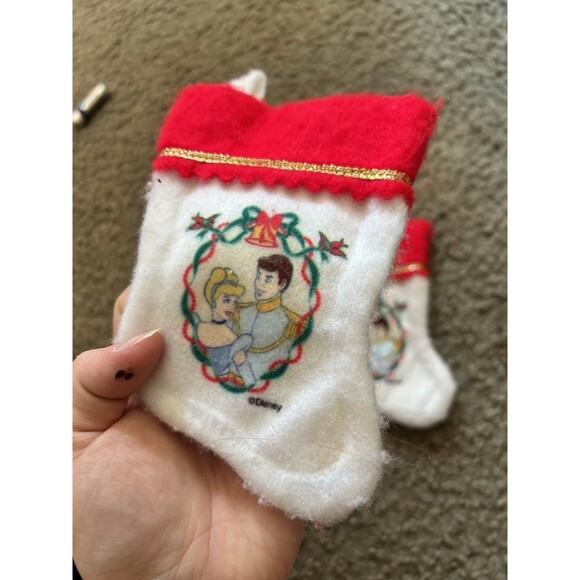 2 Vintage Disney Ornament Or Mini Stocking Cinderella And Prince Charming - Picture 2 of 6